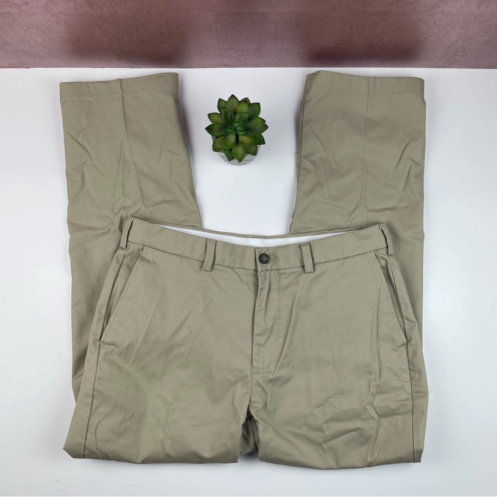 George Solid Tan Brown Khaki Pants Men Classic Size 34x30